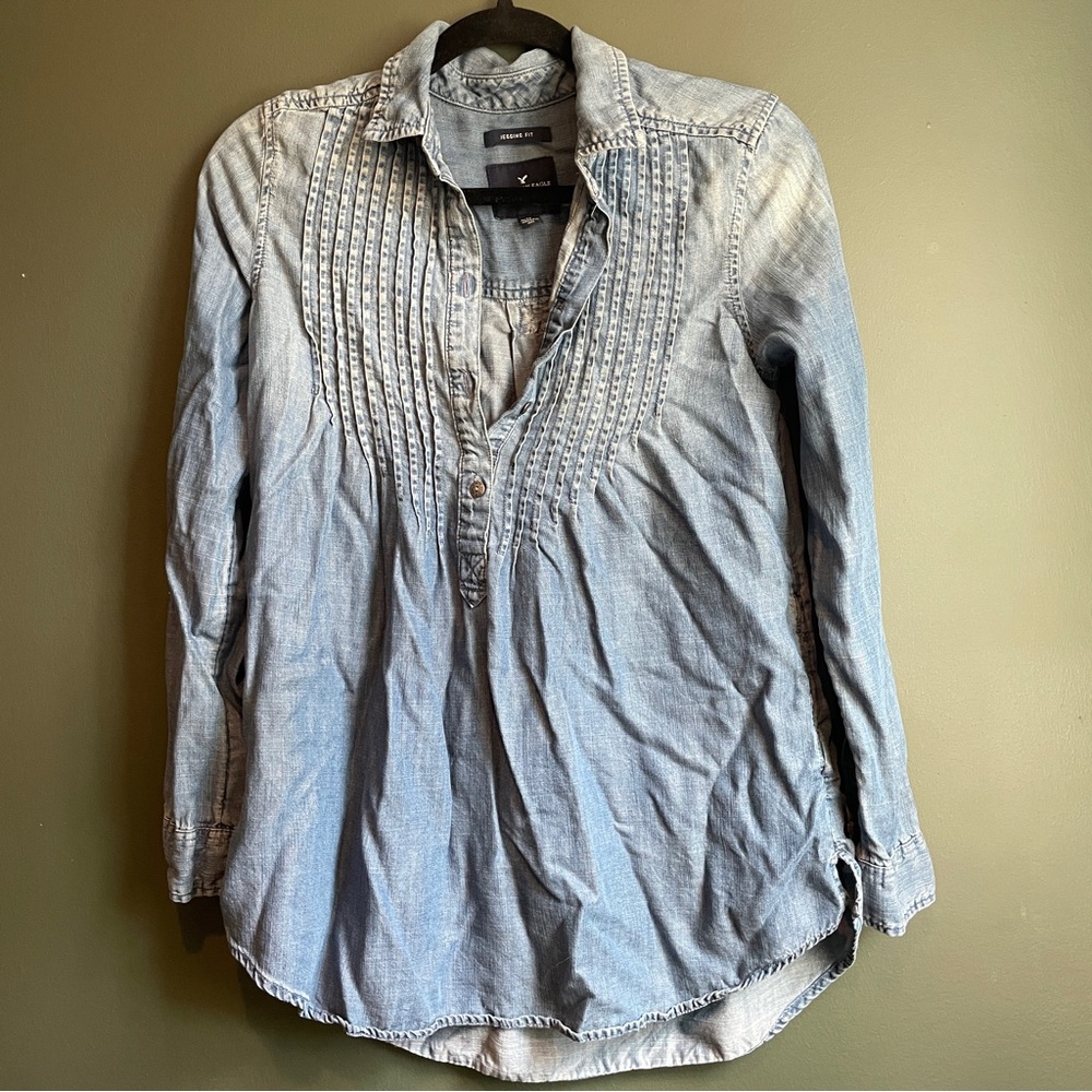 American Eagle Outfitters Faded Blue Denim Shirt